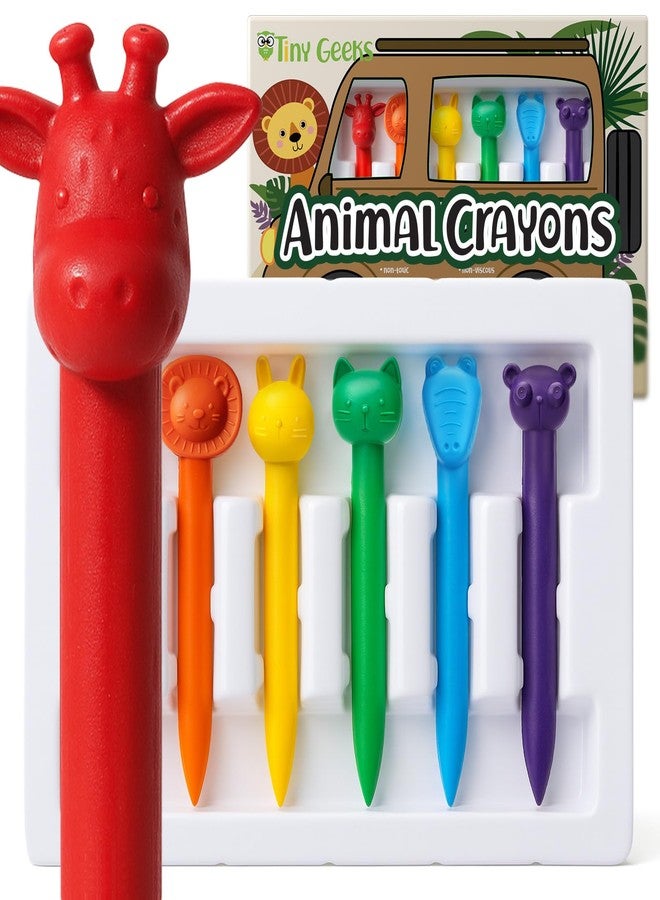 TinyGeeks 6 Animal Shaped Crayons - Non Toxic Crayons for Toddlers - Washable - Perfect for Kids Ages 4-8 - Easy To Hold - Enjoy your Little Safari - Image 1